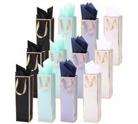 Zonon 12 Pcs Wine Gift Bag with Handles and Tissue Paper 4 x 3.5 x 14 Inch Wine Bottle Gift Bags for Christmas Whiskey Spirits Holiday Wedding Party(Multicolor)