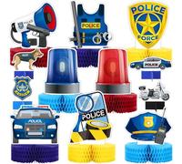 Zonon 12 Pieces Police Party Decorations Police Honeycomb Centerpieces Supplies 3D Birthday Cute Cakes Topper Photo Props for Graduation Party Table Decoration Supplies