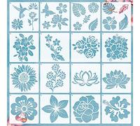 Zonon 17 Pieces Flower Stencil Kit for Painting on Wood Large Flower Stencils Template DIY Sunflower Butterfly Bird Rose Leaf Reusable Drawing Template for Painting Wood Wall Decor(6.3 x 6.3 Inch)
