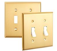 Zonon 2 Pack Gold Outlet Covers 4.63" x 4.63", Double Toggle Switch Light Covers Brass Metal Brushed Decorative Gold Receptacle Wall Plate Corrosion Resistant, Standard Size, Brushed Brass