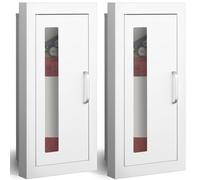 Zonon 2 Pcs Semi Recessed Fire Extinguisher Cabinet Industrial Architectural Wall Cabinet, Door with Handle Version for 10 Pound Dry Chemical Fire Extinguisher White