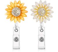 Zonon 2 Pieces Retractable Badge Reel Sunflower Badge Reel Sunflower Badge Holder Clip with Alligator Clip Nylon Cord ID Badge Reel on Card Holders for Nurse Teacher Student (Orange, White)