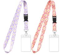 Zonon 2 Set Lanyard with Card Holder Neck Strap Star Lanyard and Waterproof Transparent Badge Holder for ID Card Key Chain Cruise Office School Work Trip Gift Purple(Daisy)