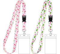Zonon 2 Set Summer Lanyard with Card Holder for Neck, Neck Strap Flowers Lanyard and Waterproof Transparent Badge Holder for ID Card, Office Supplies(Flamingo Style)