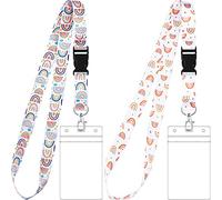 Zonon 2 Set Summer Lanyard with Card Holder for Neck, Neck Strap Flowers Lanyard and Waterproof Transparent Badge Holder for ID Card, Office Supplies(Boho Style)