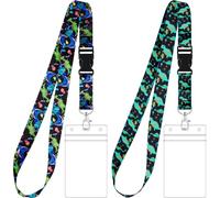 Zonon 2 Set Summer Lanyard with Card Holder for Neck, Neck Strap Flowers Lanyard and Waterproof Transparent Badge Holder for ID Card, Office Supplies(Galaxy Style)