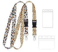 Zonon 2 Sets Cute Lanyard with Card Holder Neck Strap Lanyard and Waterproof Transparent PVC ID Badge Holder for ID Card, Office School Supplies Travel (Leopard Style)