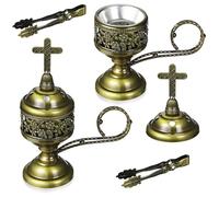 Zonon 2 Sets Incense Burner with Tong, Frankincense Charcoal Incense Stand Holder, Ideal for Yoga, Spa, Aromatherapy, Home and Christian Church Censer (Bronze)