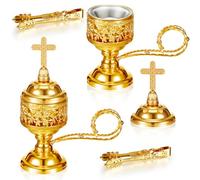 Zonon 2 Sets Incense Burner with Tong, Frankincense Charcoal Incense Stand Holder, Ideal for Yoga, Spa, Aromatherapy, Home and Christian Church Censer(Gold)