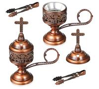 Zonon 2 Sets Incense Burner with Tong, Frankincense Charcoal Incense Stand Holder, Ideal for Yoga, Spa, Aromatherapy, Home and Christian Church Censer(Red Copper)