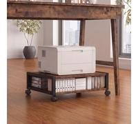Zonon 2 Tier Printer Stand Under Desk with Lockable Wheels 19.7x15.7x7.9 Inch Rolling Printer Table Cart Under Desk Short Movable Storage Shelf for Home Office Organization (Open Shelf Style,Brown)