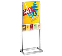 Zonon 22" x 28" Poster Sign Holder Floor Stand with 5 Pocket Brochure Holder Floor Standing Double Side Slide in Poster Sign Stands for Display Outdoor Indoor Store Business, Metal(Silver)
