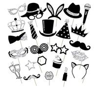 Zonon 24 Pieces Funny Photo Booth Props:Halloween,Christmas,Family Reunion, Class Reunion, Birthday, Weddings, Prom Disco Mardi Gras Party Supplies - Mix of Hats, Lipstick, Tie(Silvery)