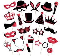 Zonon 24 Pieces Funny Photo Booth Props:Halloween,Christmas,Family Reunion, Class Reunion, Birthday, Weddings, Prom Disco Mardi Gras Party Supplies - Mix of Hats, Lipstick, Tie(Red and Black)