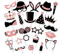 Zonon 24 Pieces Funny Photo Booth Props:Halloween,Christmas,Family Reunion, Class Reunion, Birthday, Weddings, Prom Disco Mardi Gras Party Supplies - Mix of Hats, Lipstick, Tie(Rose Golden)