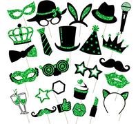 Zonon 24 Pieces Funny Photo Booth Props:Halloween,Christmas,Family Reunion, Class Reunion, Birthday, Weddings, Prom Disco Mardi Gras Party Supplies - Mix of Hats, Lipstick, Tie(Green and Black)