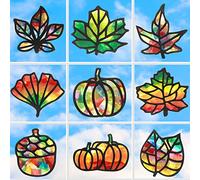 Zonon 27 Pieces Fall Leaves Suncatcher Paper Kit Autumn Pumpkin Acorn Suncatcher Craft Kit for Window Sun Catchers for Kids Thanksgiving Decorations