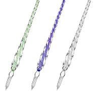 Zonon 3 Pieces Handmade Glass Dip Pen High Borosilicate Glass Elegant Crystal Pen for Writing Drawing Signatures Calligraphy Decoration(Silvery, Blue, Ice Green)