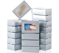 Zonon 30 Pcs Soap Boxes for Homemade Packaging, Mini Kraft Treat Boxes with Window for Bakery Candy Soap Making Gift Packaging(3.5 x 2.4 x 1.2 Inch,Silver)