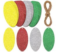 Zonon 32-Piece Glitter Gift Tags for Christmas, Multicolored, Shiny, Oval, Hanging, 4 x 2 Inches, Glitter Paper, Set of 32