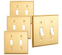 Zonon 4 Pack Gold Outlet Covers 4.63 x 4.63 Inches Double Toggle Light Switch Covers Brass Metal Brushed Decorative Gold Receptacle Wall Plate Corrosion Resistant, Standard Size, Brushed Brass
