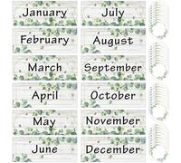 Zonon 48 Pieces Holiday Monthly Headliners Set 12 Months of The Year Headers Monthly Bulletin Board Borders Seasonal Monthly Headers with 36 Round Blank Confetti Cutouts (Greenery)