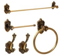 Zonon 5 Pieces Antique Brass Bathroom Hardware Accessories Set Vintage Towel Rack Toilet Paper Holder Towel Ring Robe Hook Wall Mounted for Bathroom Toilet Kitchen