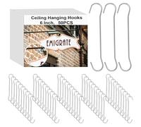 Zonon 50 Pack 6 Inches L Metal Double C Hooks Ceiling Hooks for Banners, Posters, Signs Display Hanger for Ceilings and Windows