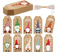 Zonon 50 Pieces Christmas Hanging Ornament Gift Tags with Strings 10 Styles Xmas Paper Hanging Ornament Gift Tag Label for Presents Wrapping Xmas Tree Decoration(Various Gnome)
