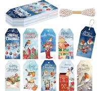 Zonon 50 Pieces Christmas Hanging Ornament Gift Tags with Strings 10 Styles Xmas Paper Hanging Ornament Gift Tag Label for Presents Wrapping Xmas Tree Decoration(Robin Bird)