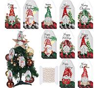 Zonon 50 Pieces Christmas Name Gift Tags with Strings Bulk 10 Styles Paper Xmas Gifts Tags for Presents Gift Name Hanging Ornament Wrapping Supplies Xmas Tree Decoration(Christmas Gnome)