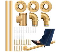 Zonon 6 ft Bar Foot Rail Kit Bar Rest Brackets Undercounter Mount Hardware and Tubing Complete Kit Foot Railing Stainless Steel Brass Finish for Kitchen Island Indoor Outdoor Stairs Loft Porch(Gold)