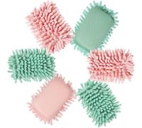 Zonon 6 Pieces Washable Microfiber Shag Dry Erase Board Eraser Microfiber Shag Whiteboard Eraser for Dry Erase Markers, Chalk, School and Office (Green,Pink)