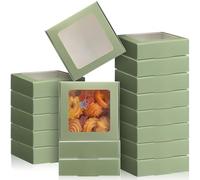 Zonon 60 Pcs Kraft Paper Boxes with Window 4.13 x 4.13 x 1.18 Inch Candy Packaging, Small Gift Boxes, Soap holder, Mini Treat Packaging for Bakery Chocolate Jewelry Display (Sage Green)