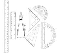 Zonon 7 Pcs Geometry Kit with Drawing Compass, 6 & 4 Inch Protractors, 45/60 Degree Triangle Rulers, 12 & 6 Inch Straight Rulers, Transparent Math Drafting Tools for Student School, Office(Clear)