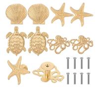 Zonon 8 Pcs Coastal Nautical Cabinet Knobs, Beach Ocean Themed Drawer Knobs, Starfish Seashell Sea Turtle Octopus Cabinet Pulls & Handle, Metal Knob for Dresser Cupboard Wardrobe (Gold)