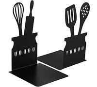Zonon Black Kitchen Bookends 5.9 x 3.9 x 3.9 Inch Spoon Decorative Metal Cookbook Storage Books Stoppers