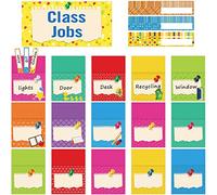 Zonon Class Jobs Bulletin Board Colorful Class Jobs Pocket Chart Set Teacher's Helper Chalkboard Decor Classroom Bulletin Board Decoration for Back to School (Bright Style)