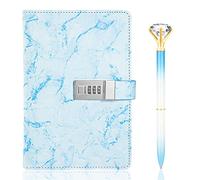 Zonon Diary with Lock for Girls Marble PU Leather A5 Journal Combination with Diamond Pen Back to School Gifts Lock Diary Planner Organizer for Men and Women(Blue)