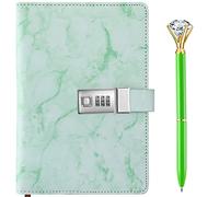 Zonon Diary with Lock for Girls Marble PU Leather A5 Journal Combination with Diamond Pen Back to School Gifts Lock Diary Planner Organizer for Men and Women(Green,1 Pcs)