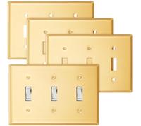 Zonon Gold Outlet Covers Light Covers Brass Metal Brushed Decorative Gold Receptacle Wall Plate Corrosion Resistant, Standard Size, Brushed Brass (6.3 x 4.3 Inches,Triple Toggle Switch,2 Pack)