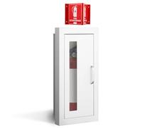 Zonon Semi-recessed Fire Extinguisher Cabinet with Projecting Arrow Sign, 2 Inch Trim, White Industrial Grade Wall Mount, for 10lb Dry Chemical or 5lb Co2