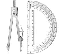 Zonon Student Protractor and Compass Set, Student Geometry Math Set, Compass for Geometry and 180 Degree 6 Inch Protractor for Drawing Measuring School Office(1 Pcs,Clear)
