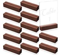 Zonon 12 Pieces Wood Place Card Holders Wood Sign Holders Table Number Holder Stands Name Card Holder for Wedding Party Events Decoration(Walnut Color, 4.6 x 1.1 x 0.9 Inch)