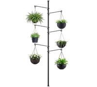 Zononoca Tension Rod Plant Stand, Plant Poles for Hanging Plants Indoor, Metal Floor to Ceiling Hanging Plants Stand, Tension Pole Plant Stand with 6 Hooks (Fit 3.6-10ft)