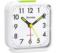 Zonopy Alarm Clock, Analogue Alarm Clock Without Ticking with Night Lights, Battery Operated, Snooze Function, Loud Alarm, Silent Operation, Luminous Display, Portable Design for Deep Sleepers
