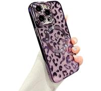 ZONRW for iPhone 14 Pro Max Case Magnetic,Soft Cute Luxury Leopard Cheetah Pattern Plating Glitter Bling Phone Case Compatible with MagSafe Clear Shockproof Back Cover for Women Girl 6.7"-Purple