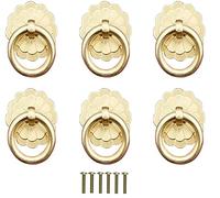 ZONSHJDKR Antique Brass Pulls, 6 Pcs 30mm Drop Ring Handle Multicolor for Kitchen Cabinets Wardrobe Drawer Vintage Style(Gold 1)