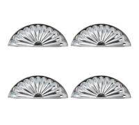 ZONSHJDKR Cabinet Handles, 4 Pack 3 Inch Hole Center Cup Cabinet Pulls Petal Pattern Drawer Handles Zinc Alloy Hardware for Kitchen Dresser Nightstand(Bright Silver)