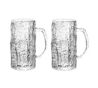 ZONSHJDKR Glass Cups Beer Mug Set of 2, 16oz Bark Pattern Embossed Thicked Glasses with Handle for Juice